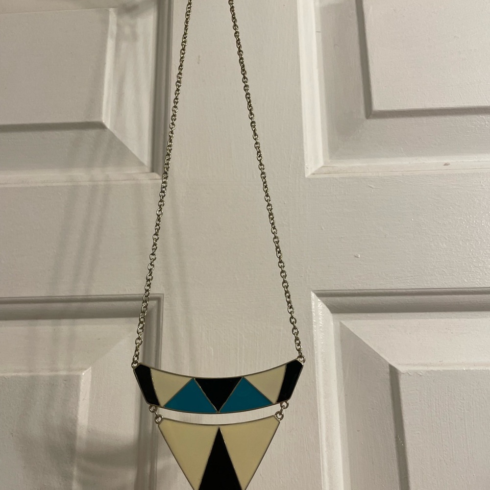 Geometric Pendant Necklace in Black, Blue, and Cream